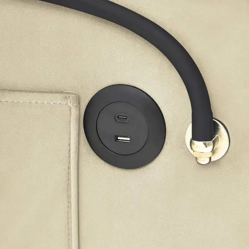 Canapé-lit pliable, canapé moderne en velours convertible, dossier réglable avec port USB, cendrier et support de téléphone pivotant