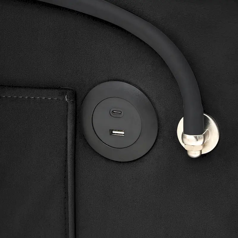 Canapé-lit pliable, canapé moderne en velours convertible, dossier réglable avec port USB, cendrier et support de téléphone pivotant