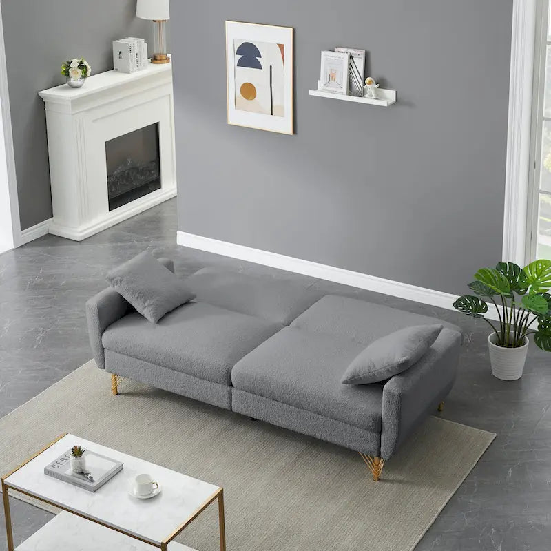 Canapé-lit en velours Teddy de 74,41 pouces avec dossier réglable séparément et fonction de rangement