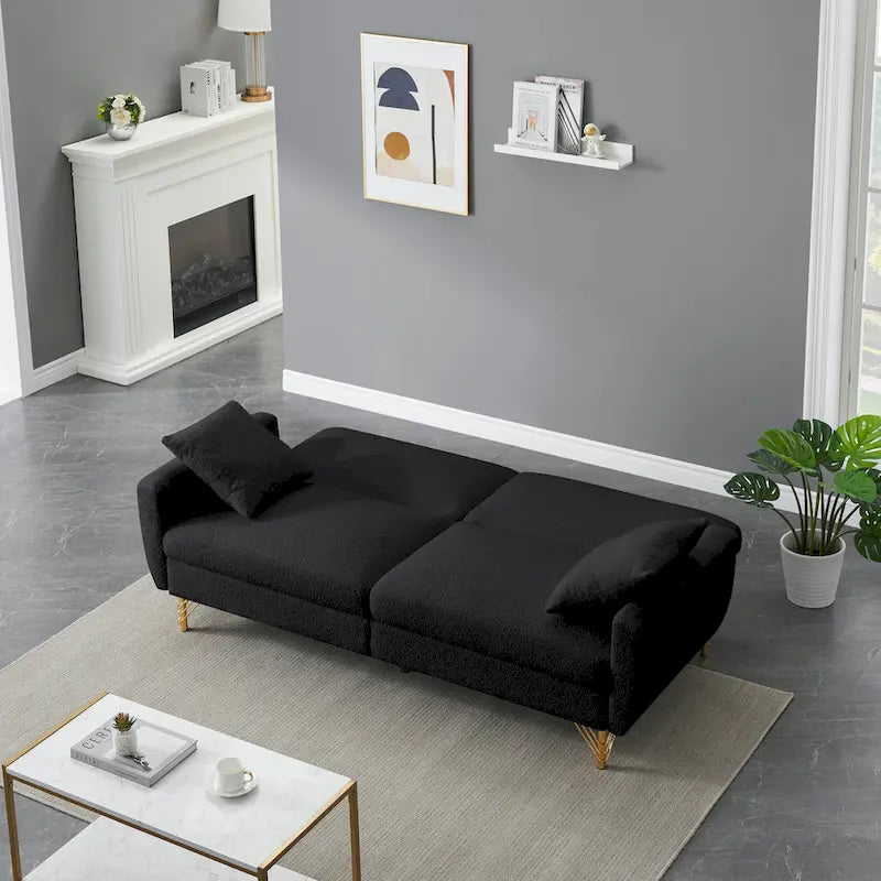 Canapé-lit en velours Teddy de 74,41 pouces avec dossier réglable séparément et fonction de rangement