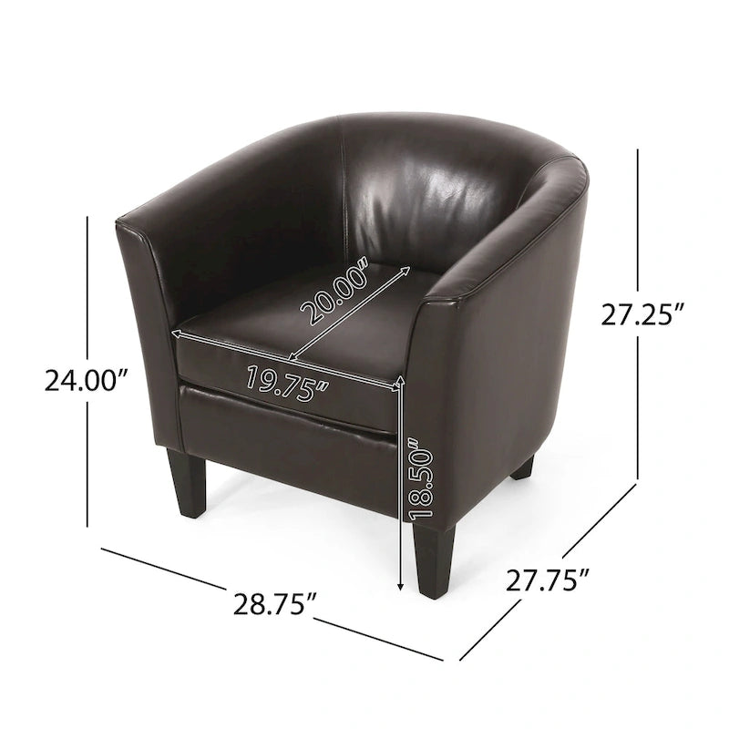 Fauteuil Club en PU Rembourré de 28,75 po avec Pieds en Bouleau