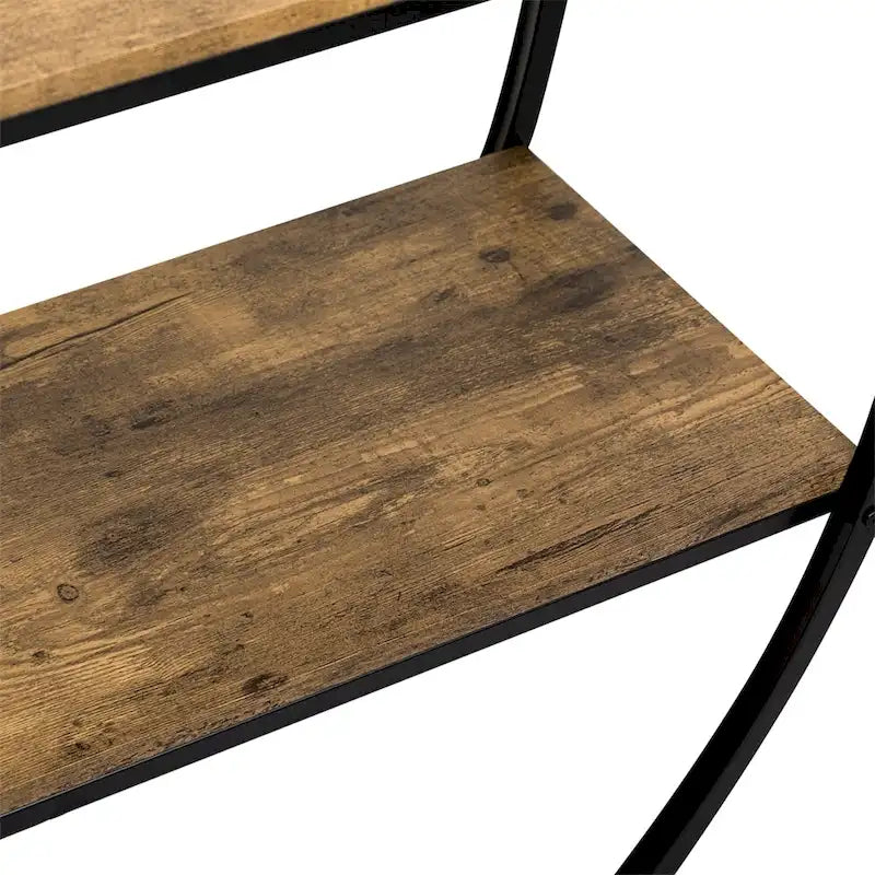 Console rustique en bois vieilli avec plateau demi-lune en métal texturé