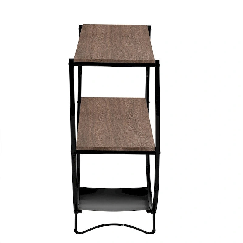 Console rustique en bois vieilli avec plateau demi-lune en métal texturé
