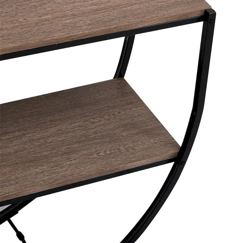 Console rustique en bois vieilli avec plateau demi-lune en métal texturé