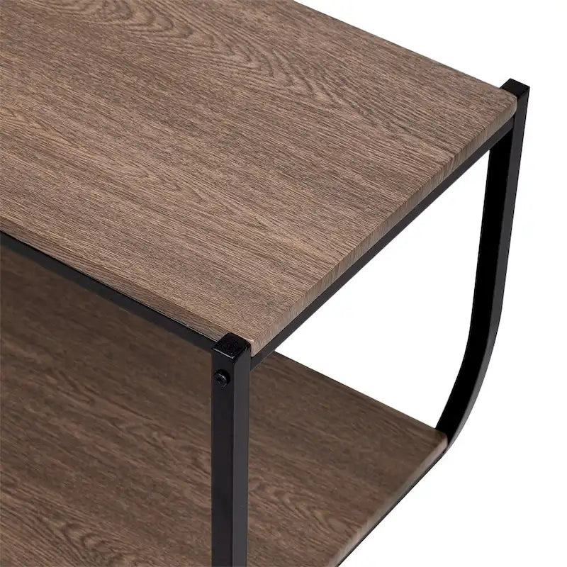 Console rustique en bois vieilli avec plateau demi-lune en métal texturé