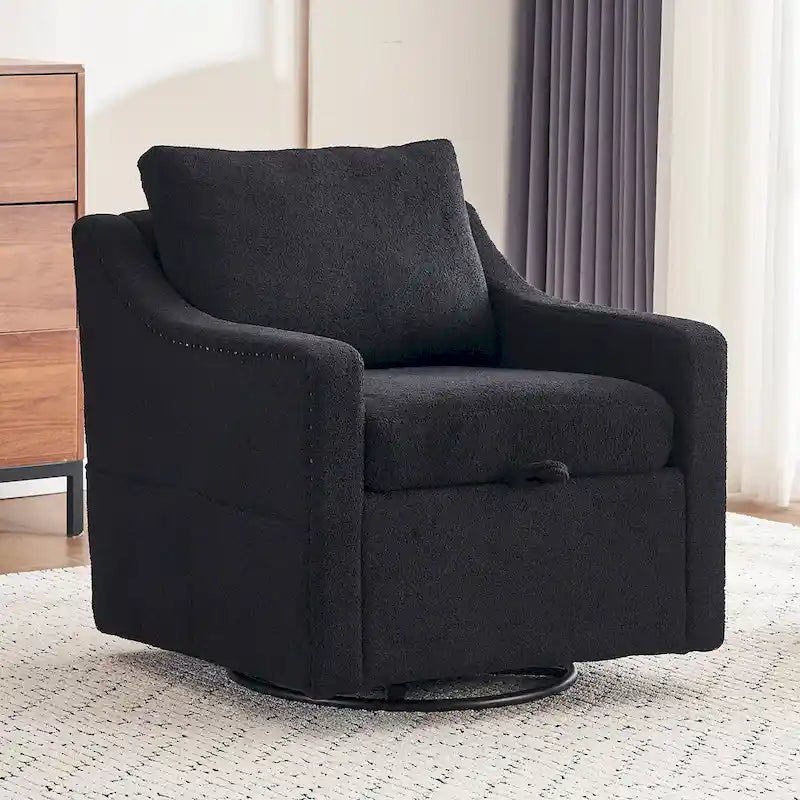 Fauteuil d'appoint moderne en lin avec base pivotante à 360° et clous décoratifs