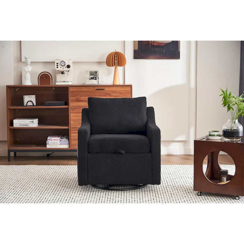 Fauteuil d'appoint moderne en lin avec base pivotante à 360° et clous décoratifs
