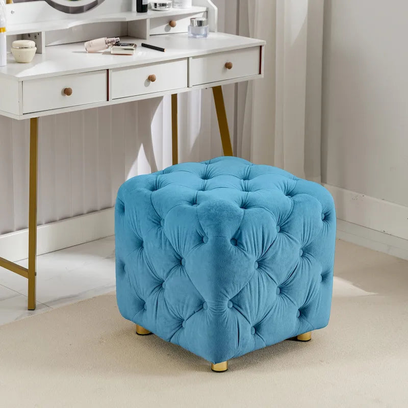 Pouf carré capitonné en velours moderne