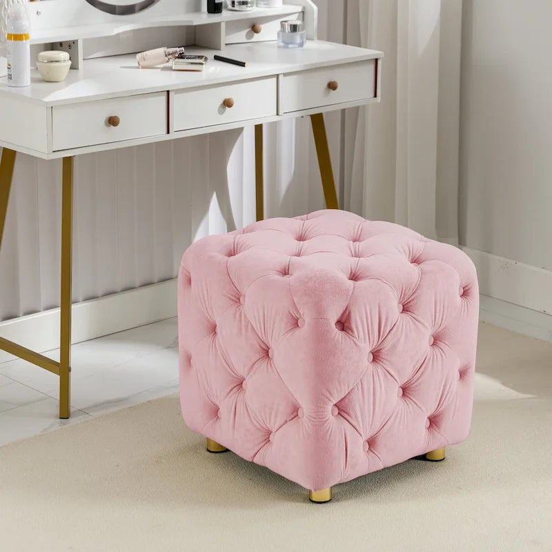 Pouf carré capitonné en velours moderne