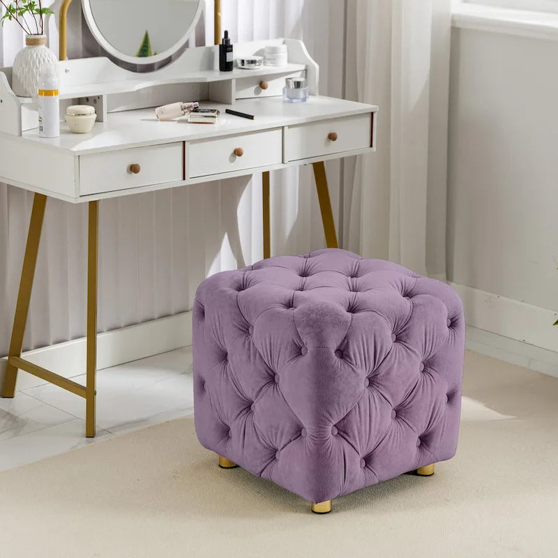 Pouf carré capitonné en velours moderne