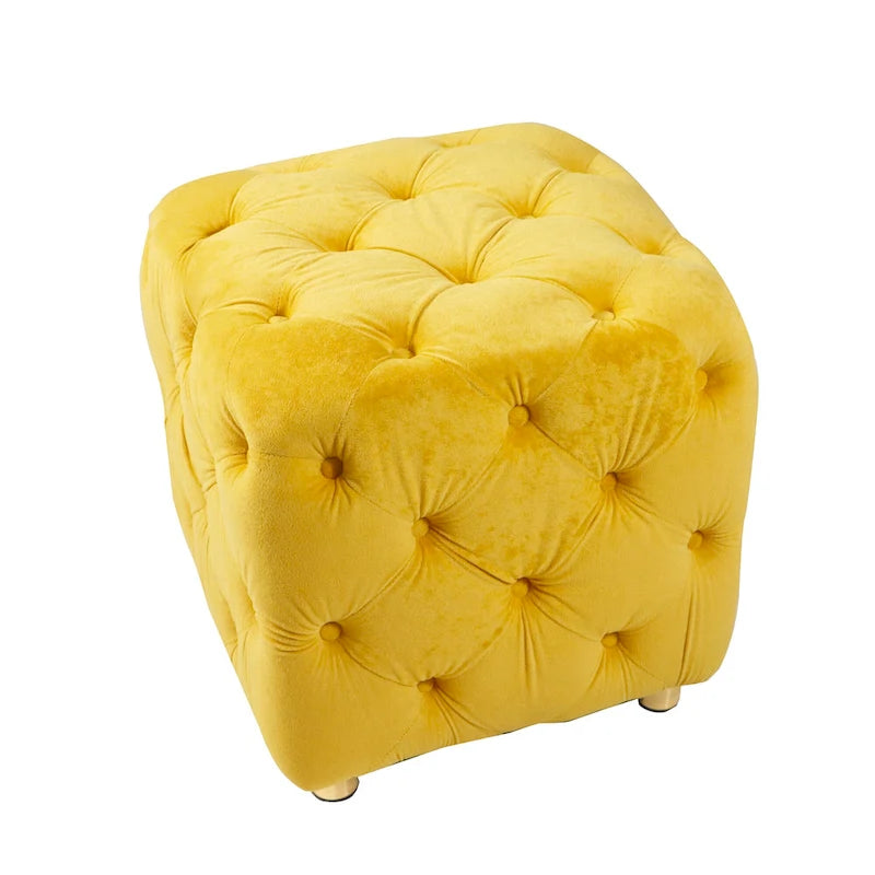 Pouf carré capitonné en velours moderne