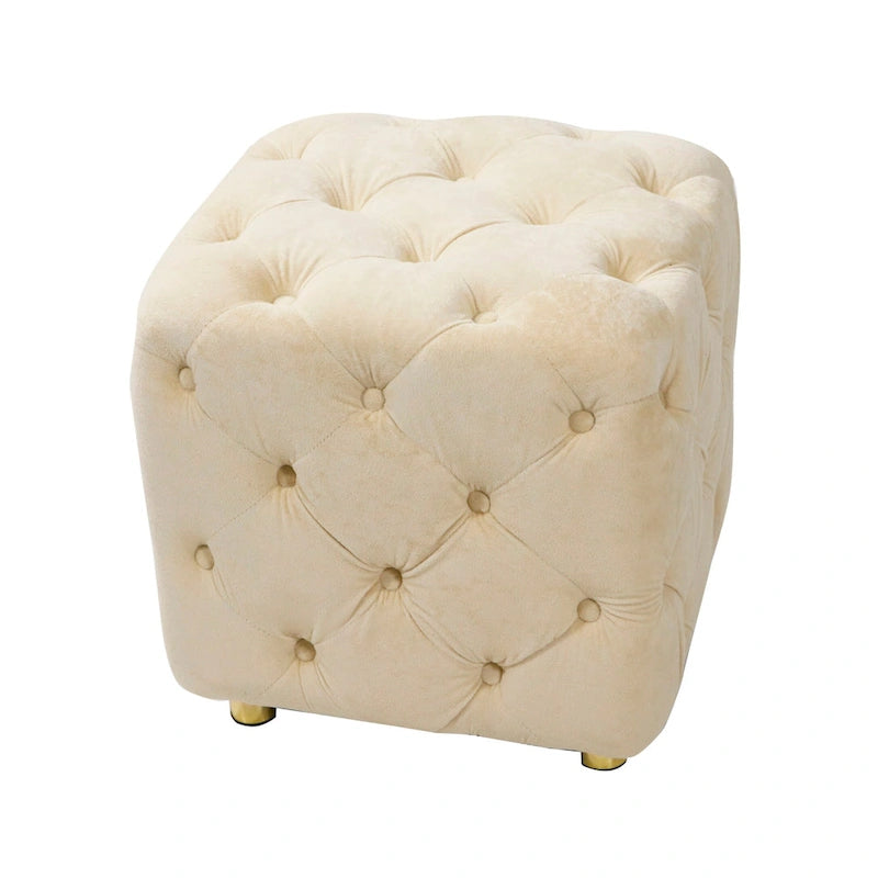 Pouf carré capitonné en velours moderne