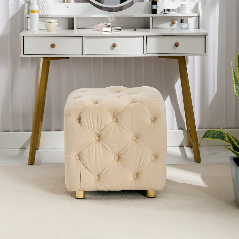 Pouf carré capitonné en velours moderne