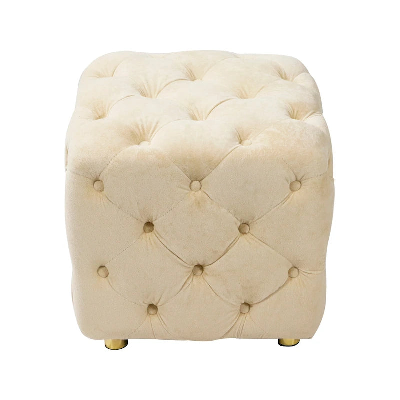 Pouf carré capitonné en velours moderne