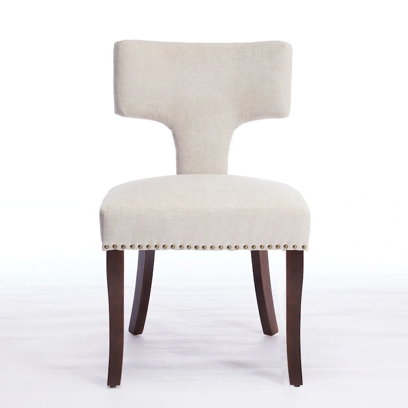 Chaises de salle à manger modernes, chaise d'appoint rembourrée en tissu de lin avec dossier incurvé, chaises de cuisine avec cadre en bois d'hévéa