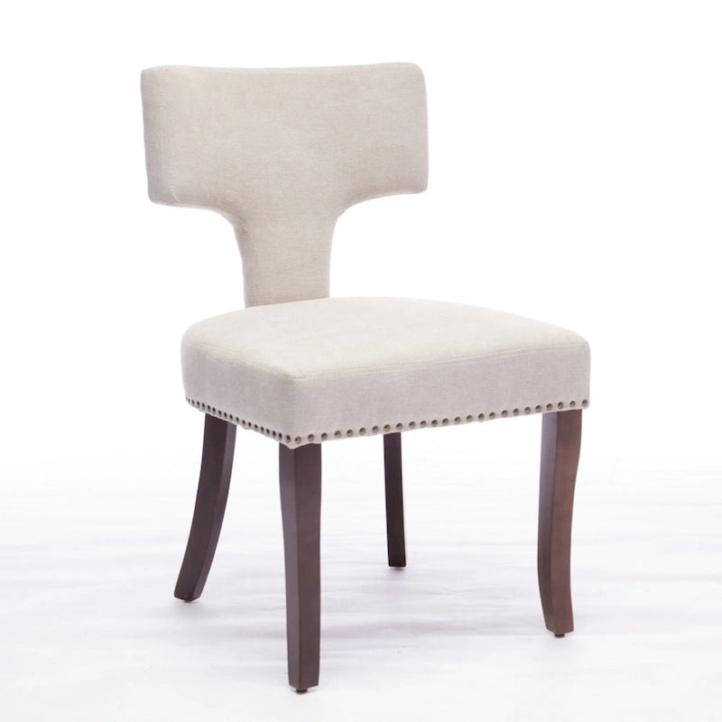 Chaises de salle à manger modernes, chaise d'appoint rembourrée en tissu de lin avec dossier incurvé, chaises de cuisine avec cadre en bois d'hévéa