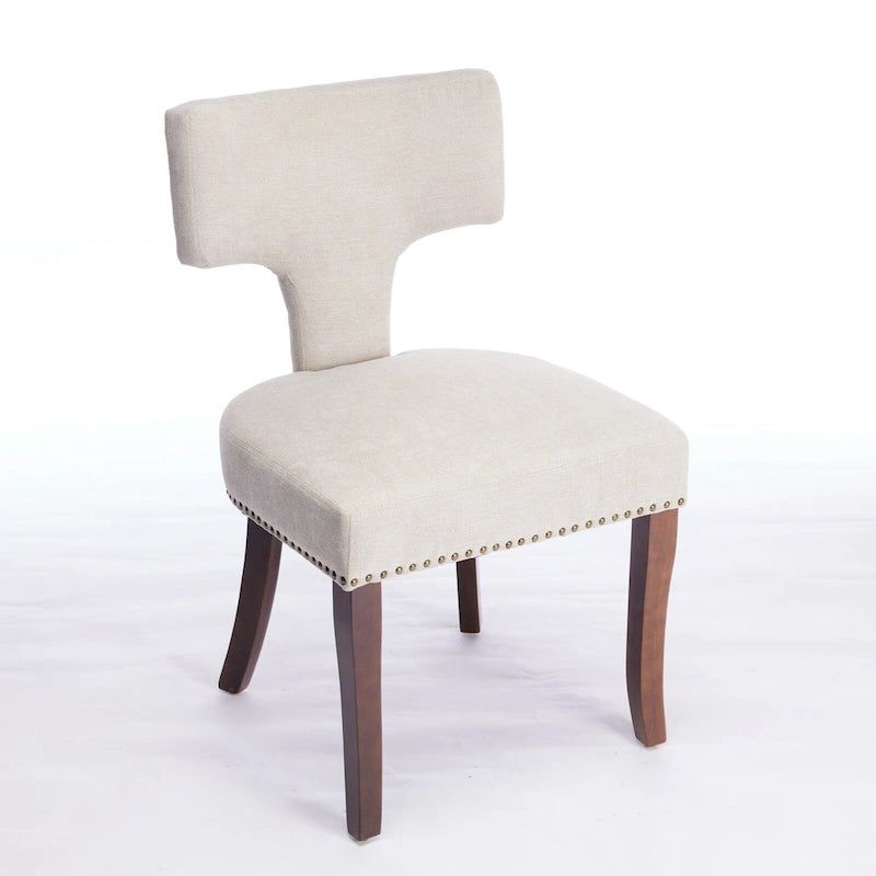 Chaises de salle à manger modernes, chaise d'appoint rembourrée en tissu de lin avec dossier incurvé, chaises de cuisine avec cadre en bois d'hévéa