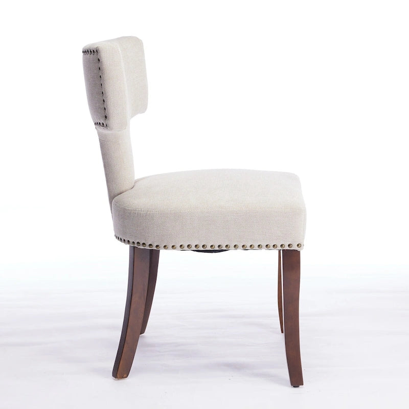 Chaises de salle à manger modernes, chaise d'appoint rembourrée en tissu de lin avec dossier incurvé, chaises de cuisine avec cadre en bois d'hévéa
