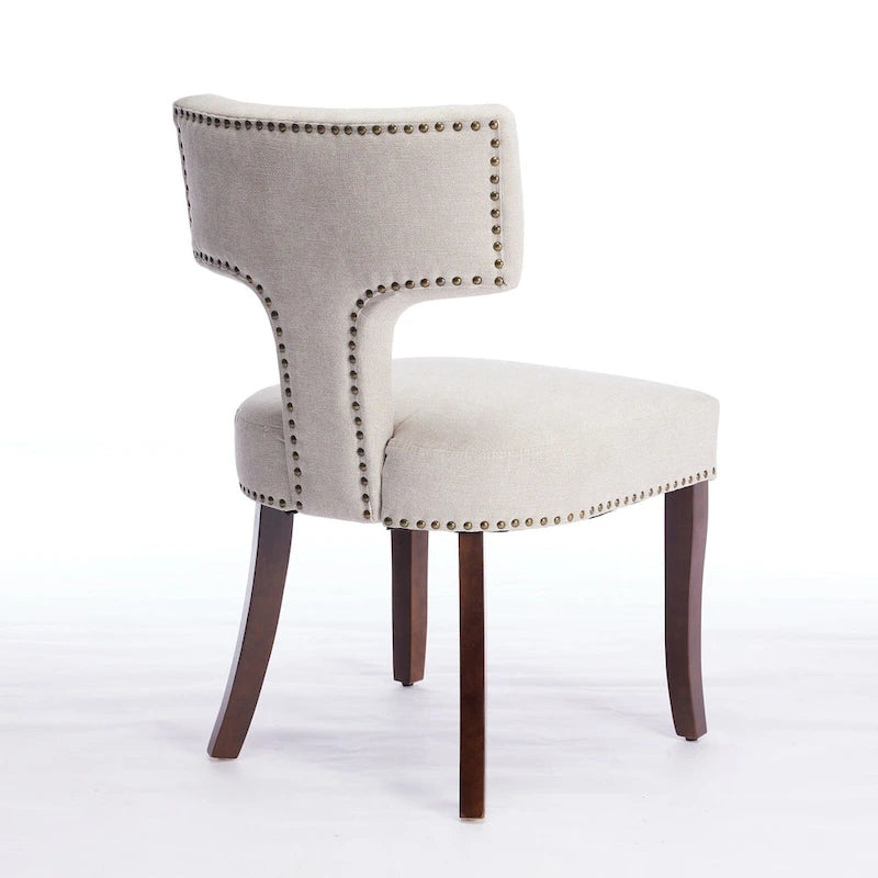 Chaises de salle à manger modernes, chaise d'appoint rembourrée en tissu de lin avec dossier incurvé, chaises de cuisine avec cadre en bois d'hévéa