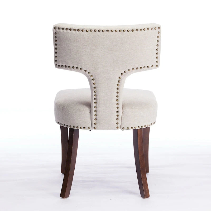 Chaises de salle à manger modernes, chaise d'appoint rembourrée en tissu de lin avec dossier incurvé, chaises de cuisine avec cadre en bois d'hévéa