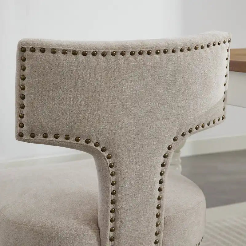Chaises de salle à manger modernes, chaise d'appoint rembourrée en tissu de lin avec dossier incurvé, chaises de cuisine avec cadre en bois d'hévéa