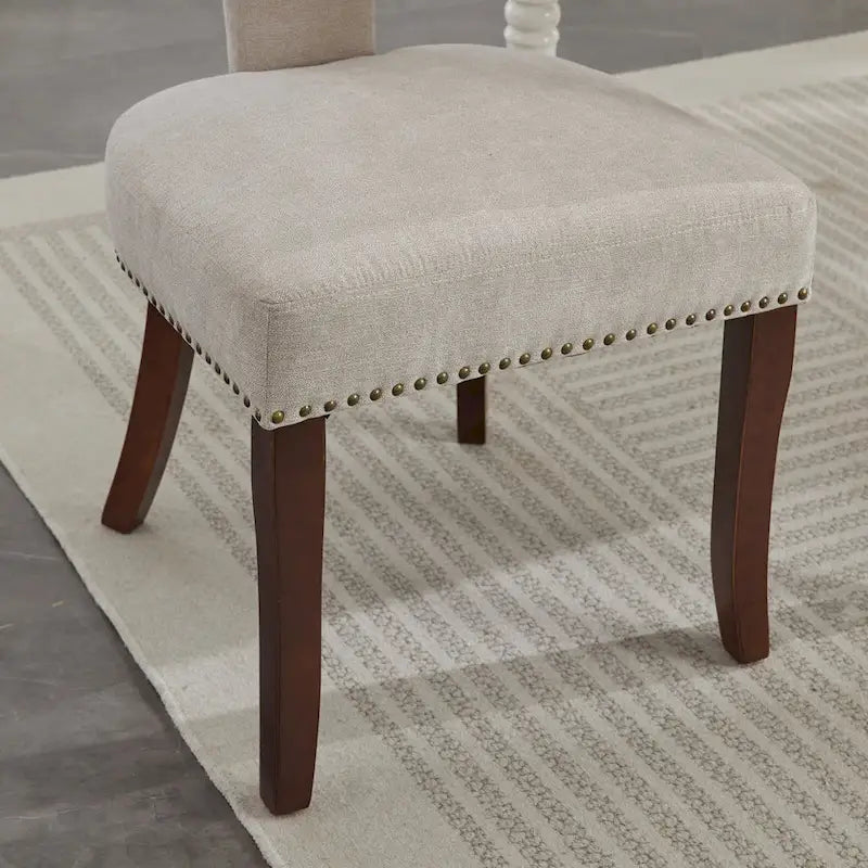 Chaises de salle à manger modernes, chaise d'appoint rembourrée en tissu de lin avec dossier incurvé, chaises de cuisine avec cadre en bois d'hévéa