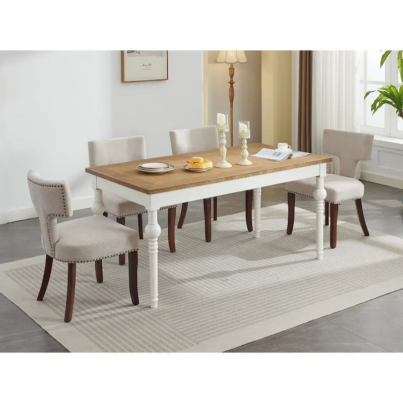 Chaises de salle à manger modernes, chaise d'appoint rembourrée en tissu de lin avec dossier incurvé, chaises de cuisine avec cadre en bois d'hévéa