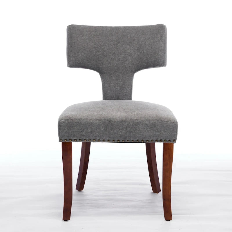 Chaises de salle à manger modernes, chaise d'appoint rembourrée en tissu de lin avec dossier incurvé, chaises de cuisine avec cadre en bois d'hévéa