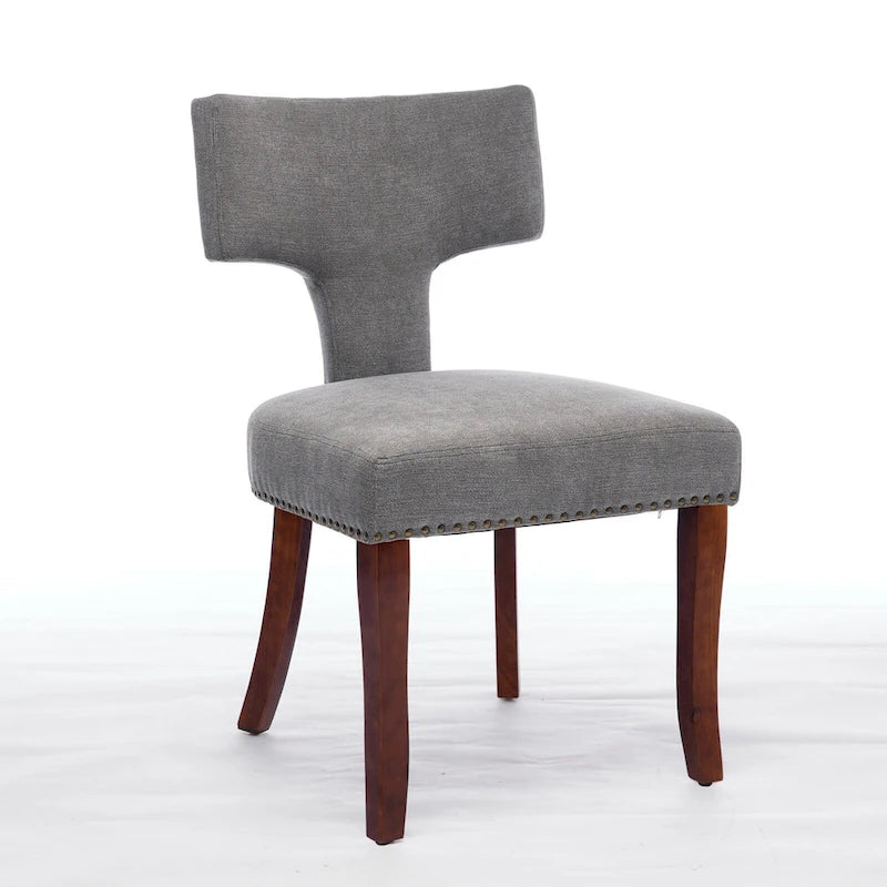 Chaises de salle à manger modernes, chaise d'appoint rembourrée en tissu de lin avec dossier incurvé, chaises de cuisine avec cadre en bois d'hévéa
