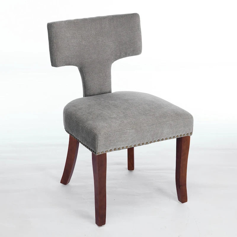 Chaises de salle à manger modernes, chaise d'appoint rembourrée en tissu de lin avec dossier incurvé, chaises de cuisine avec cadre en bois d'hévéa