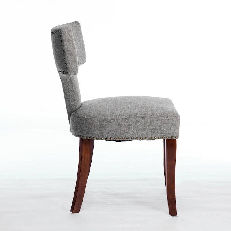 Chaises de salle à manger modernes, chaise d'appoint rembourrée en tissu de lin avec dossier incurvé, chaises de cuisine avec cadre en bois d'hévéa