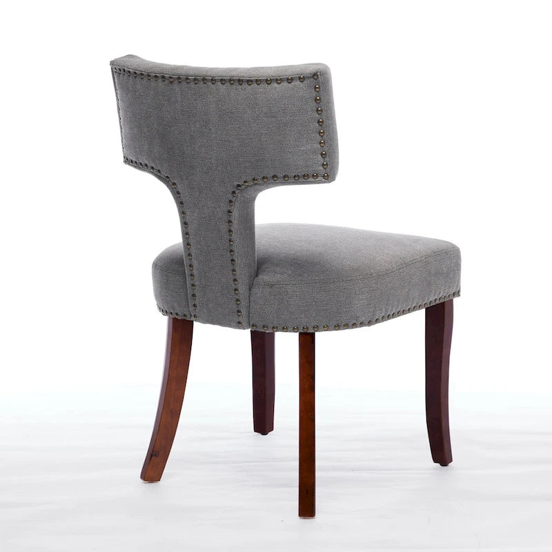 Chaises de salle à manger modernes, chaise d'appoint rembourrée en tissu de lin avec dossier incurvé, chaises de cuisine avec cadre en bois d'hévéa