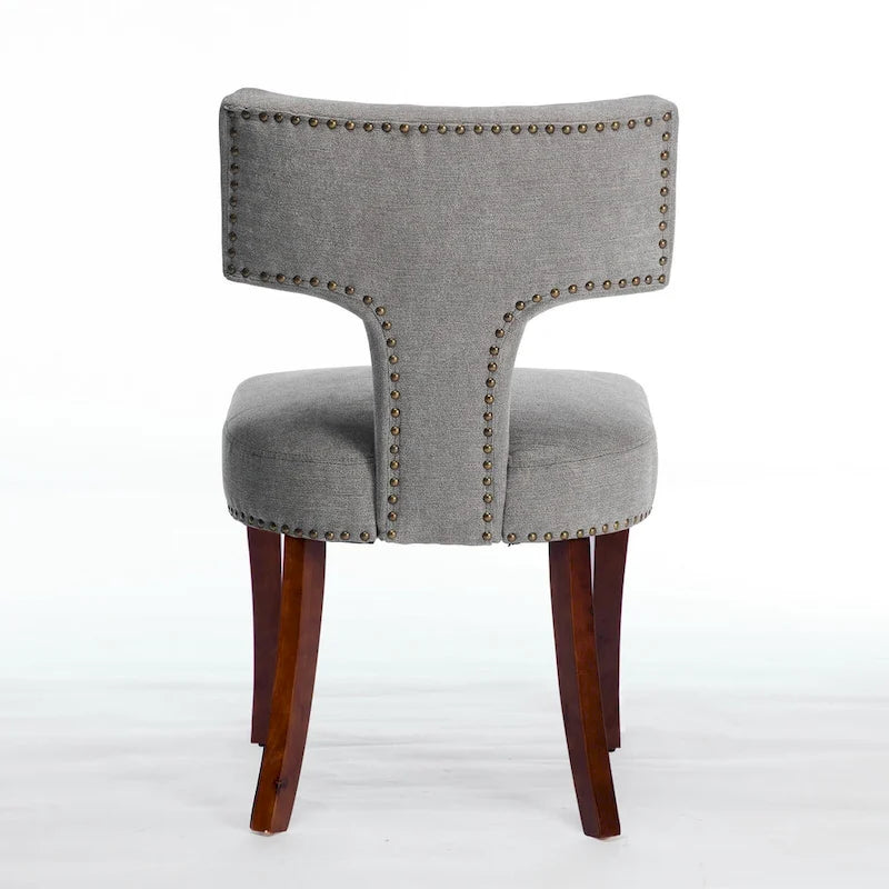 Chaises de salle à manger modernes, chaise d'appoint rembourrée en tissu de lin avec dossier incurvé, chaises de cuisine avec cadre en bois d'hévéa