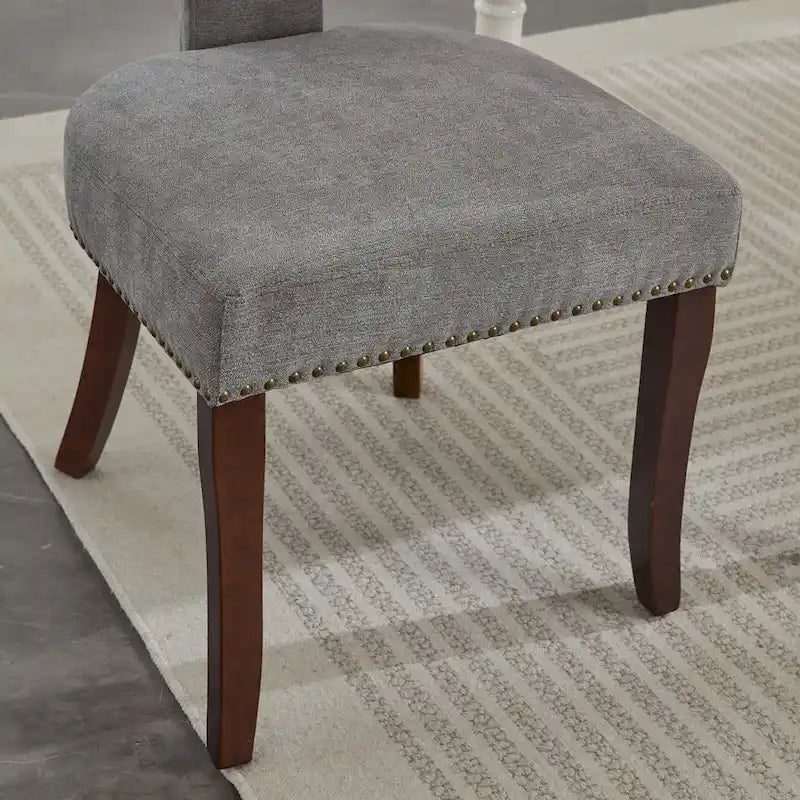 Chaises de salle à manger modernes, chaise d'appoint rembourrée en tissu de lin avec dossier incurvé, chaises de cuisine avec cadre en bois d'hévéa