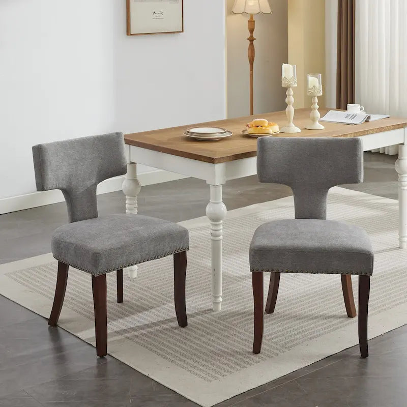 Chaises de salle à manger modernes, chaise d'appoint rembourrée en tissu de lin avec dossier incurvé, chaises de cuisine avec cadre en bois d'hévéa