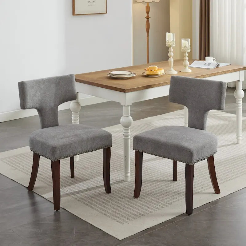 Chaises de salle à manger modernes, chaise d'appoint rembourrée en tissu de lin avec dossier incurvé, chaises de cuisine avec cadre en bois d'hévéa