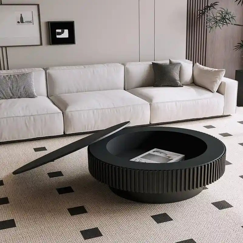 Table basse ronde de 99,99 cm avec rangement en bois massif plaqué