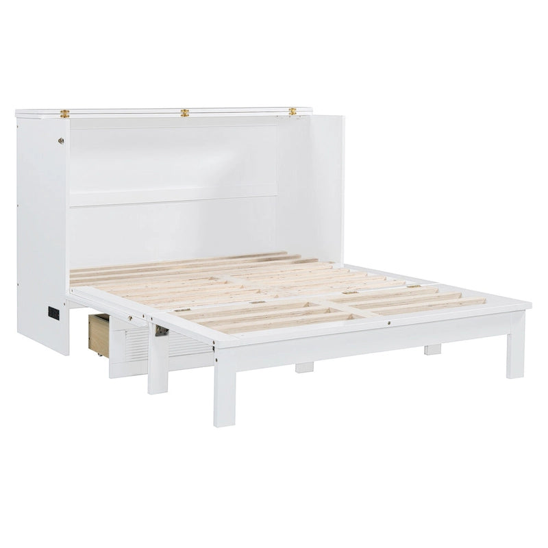 Lit mural escamotable pleine/grand lit avec un grand tiroir de rangement, lit armoire escamotable peu encombrant avec un ensemble de prises et de ports USB