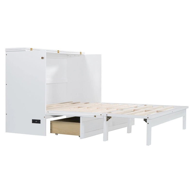 Lit mural escamotable pleine/grand lit avec un grand tiroir de rangement, lit armoire escamotable peu encombrant avec un ensemble de prises et de ports USB