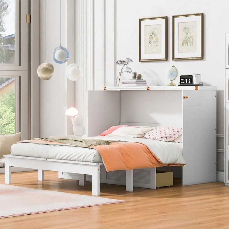 Lit mural escamotable pleine/grand lit avec un grand tiroir de rangement, lit armoire escamotable peu encombrant avec un ensemble de prises et de ports USB