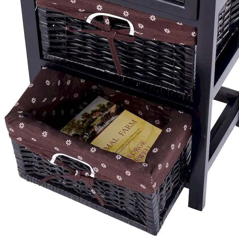 Table de Chevet Noire 3 Niveaux 1 Tiroir Rangement d'Appoint