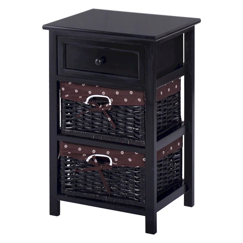 Table de Chevet Noire 3 Niveaux 1 Tiroir Rangement d'Appoint