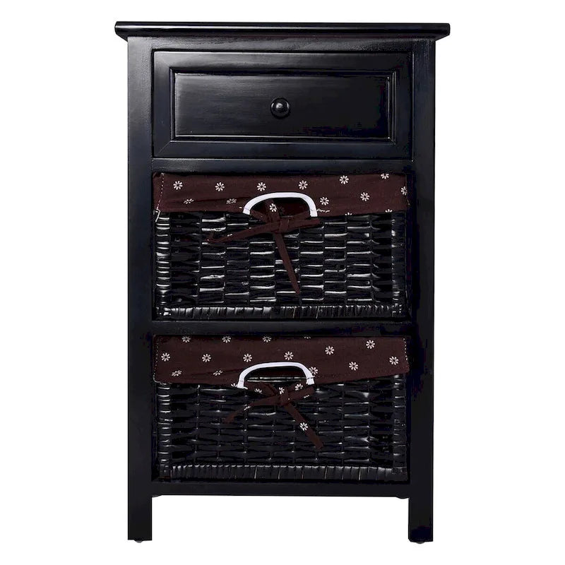 Table de Chevet Noire 3 Niveaux 1 Tiroir Rangement d'Appoint