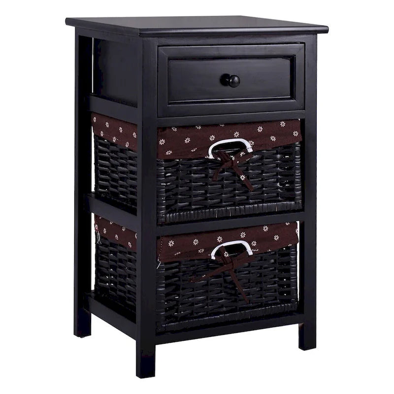 Table de Chevet Noire 3 Niveaux 1 Tiroir Rangement d'Appoint