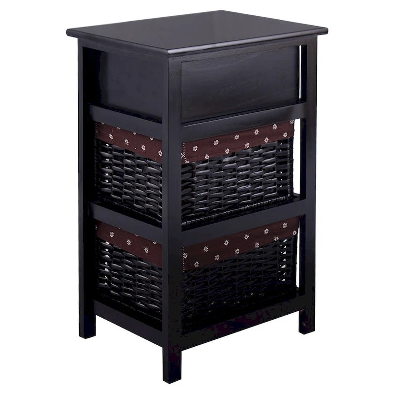 Table de Chevet Noire 3 Niveaux 1 Tiroir Rangement d'Appoint