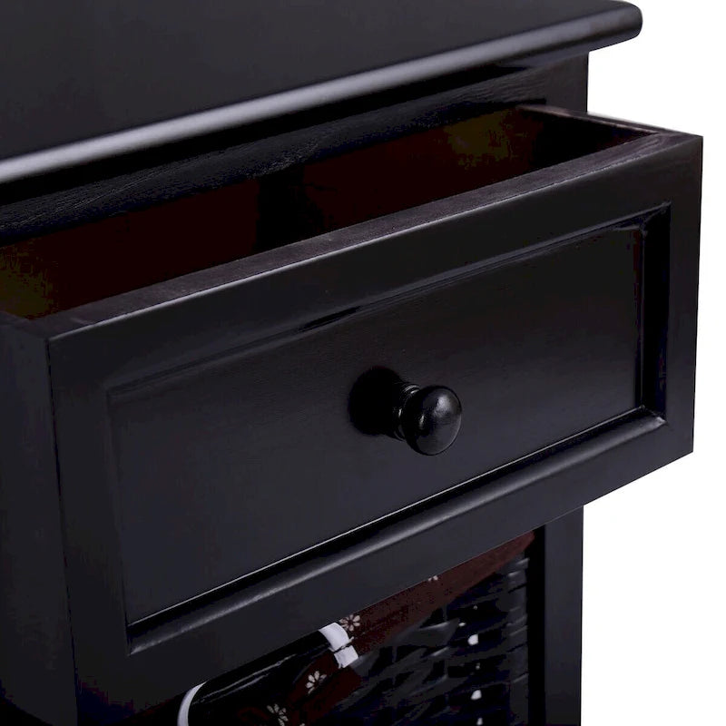 Table de Chevet Noire 3 Niveaux 1 Tiroir Rangement d'Appoint