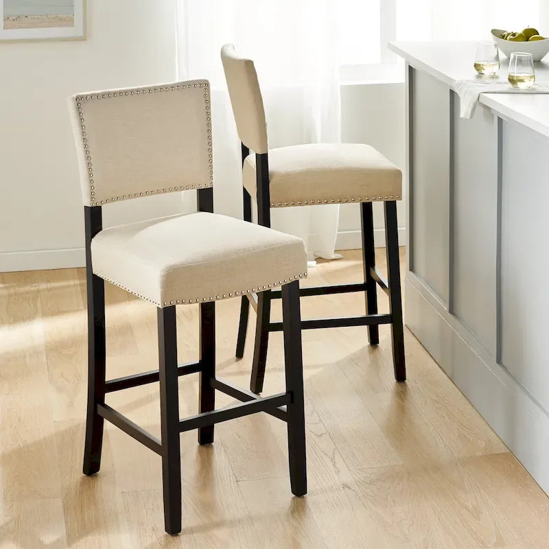 Tabourets de hauteur comptoir, chaise d'îlot de cuisine avec pieds en bois, chaise de salle à manger sans accoudoirs rembourrée avec dossier