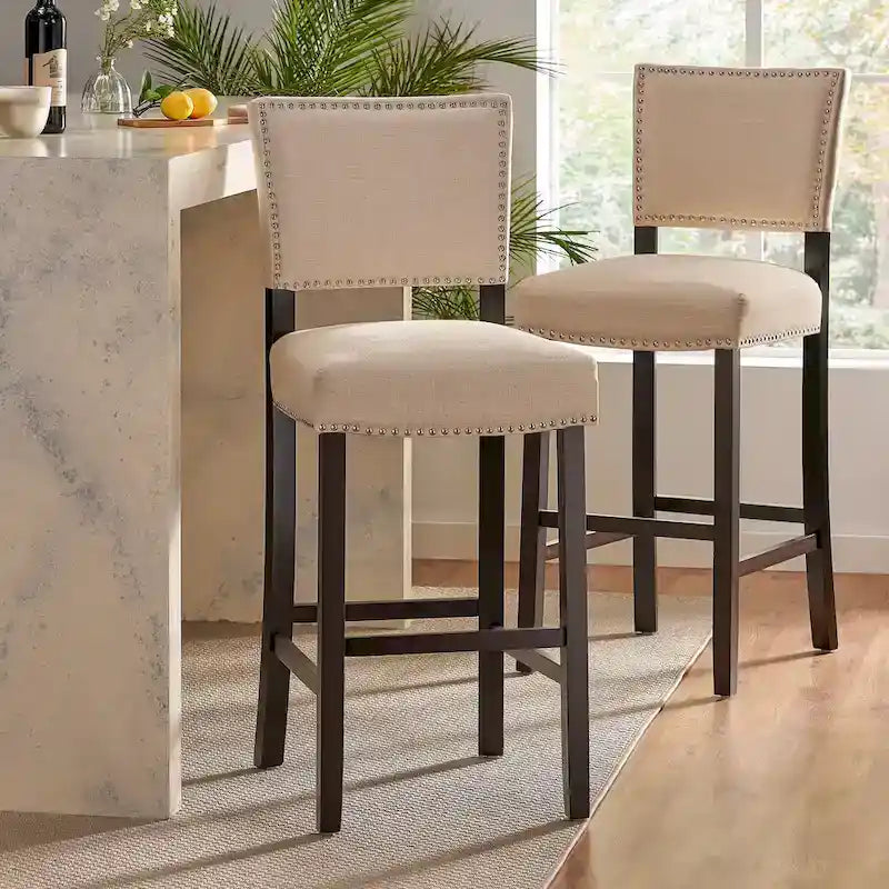 Tabourets de hauteur comptoir, chaise d'îlot de cuisine avec pieds en bois, chaise de salle à manger sans accoudoirs rembourrée avec dossier