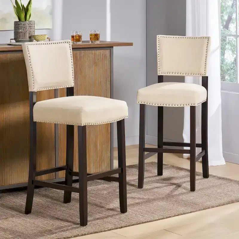 Tabourets de hauteur comptoir, chaise d'îlot de cuisine avec pieds en bois, chaise de salle à manger sans accoudoirs rembourrée avec dossier