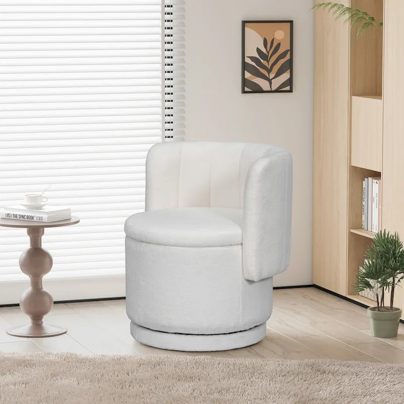 Fauteuil pivotant en tissu bouclé avec rangement pour salon, gris